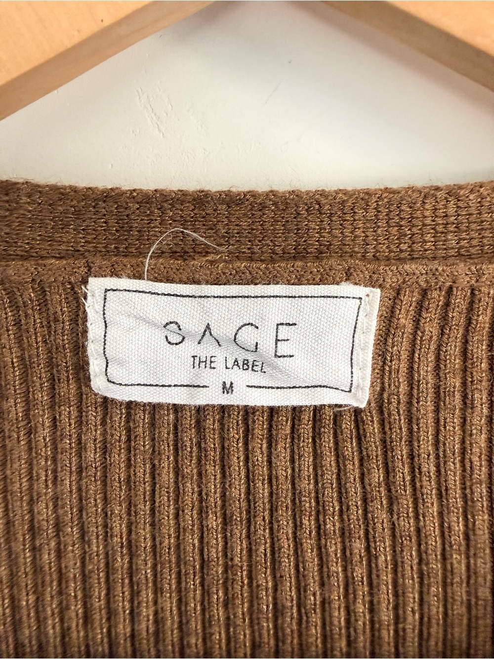 Sage the Label Brown Ribbed Lace-Up Knit Top Boho Cottagecore Fitted V-neck M - Picture 4 of 5